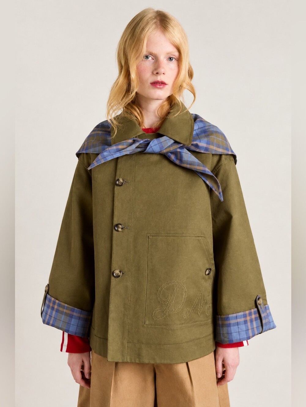Damson Madder Reversible Jerry Crop Trench Coat - Olive